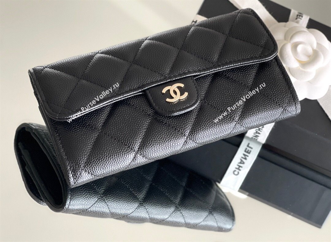 Chanel Grained Calfskin Classic Flap Long Wallet CH121302 Black 2023 Top (MHE-23121304)