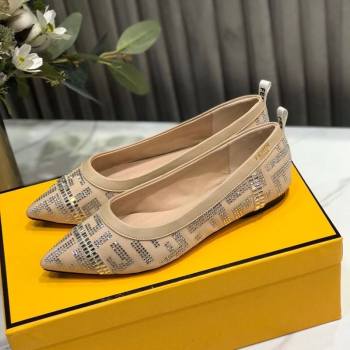 Fendi Colibri Crystal Fabric Flat Ballerinas Nude 2020 (MD-20122157)