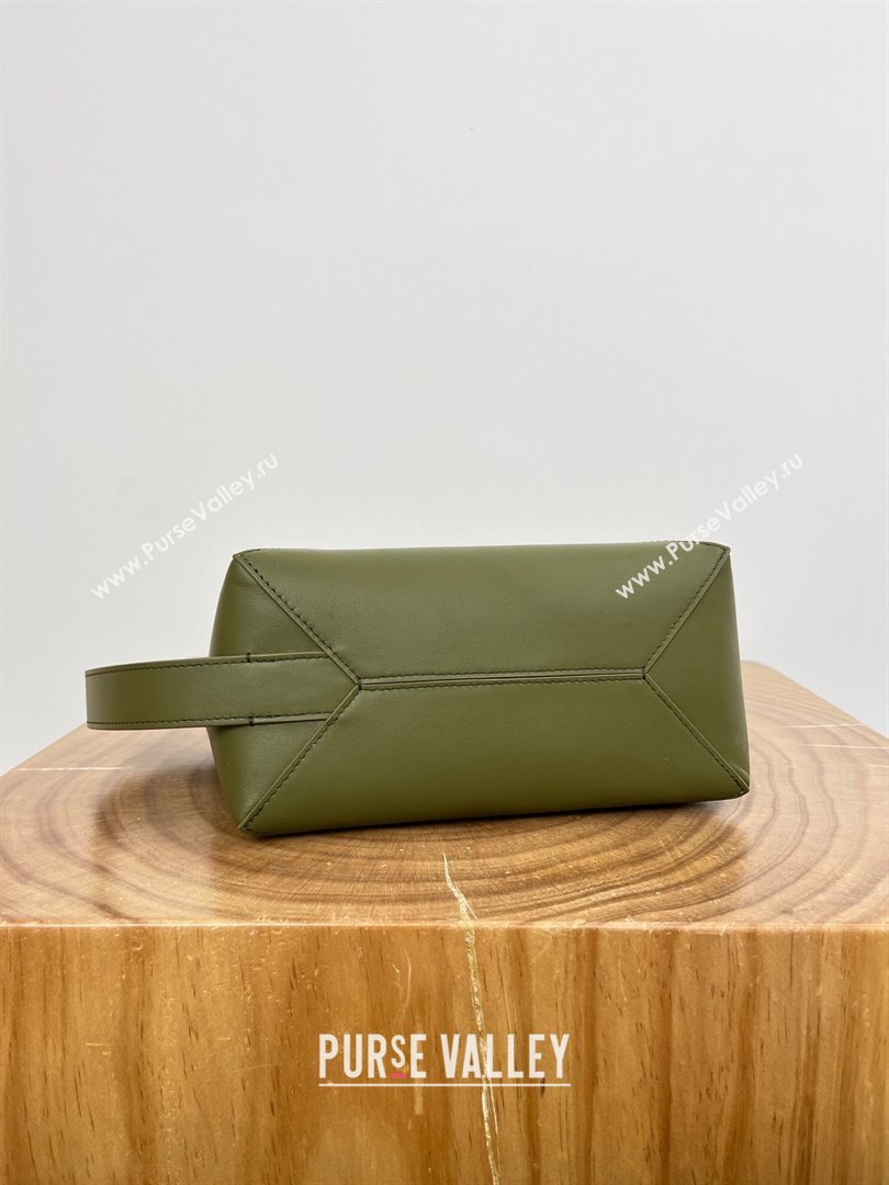 Loewe Mens Puzzle Fold Wash Bag in Shiny Calfskin 9063 Olive Green 2024 Top (KE-24090209)