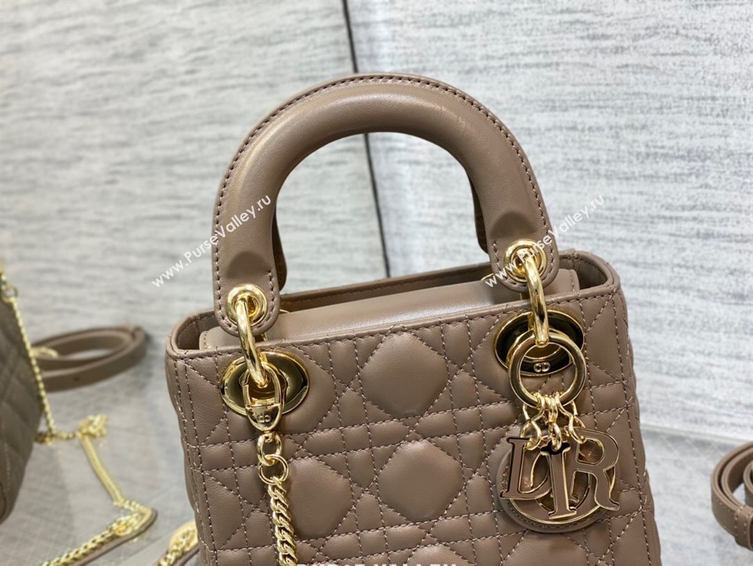 Dior Mini Lady Dior Bag in Khaki Grey Cannage Lambskin 2024 0523 (XXG-240523069)