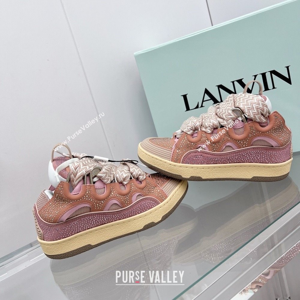 Lanvin Leather Curb Sneakers L110135 Pink/Crystals 2023 Top (KL-23110135)