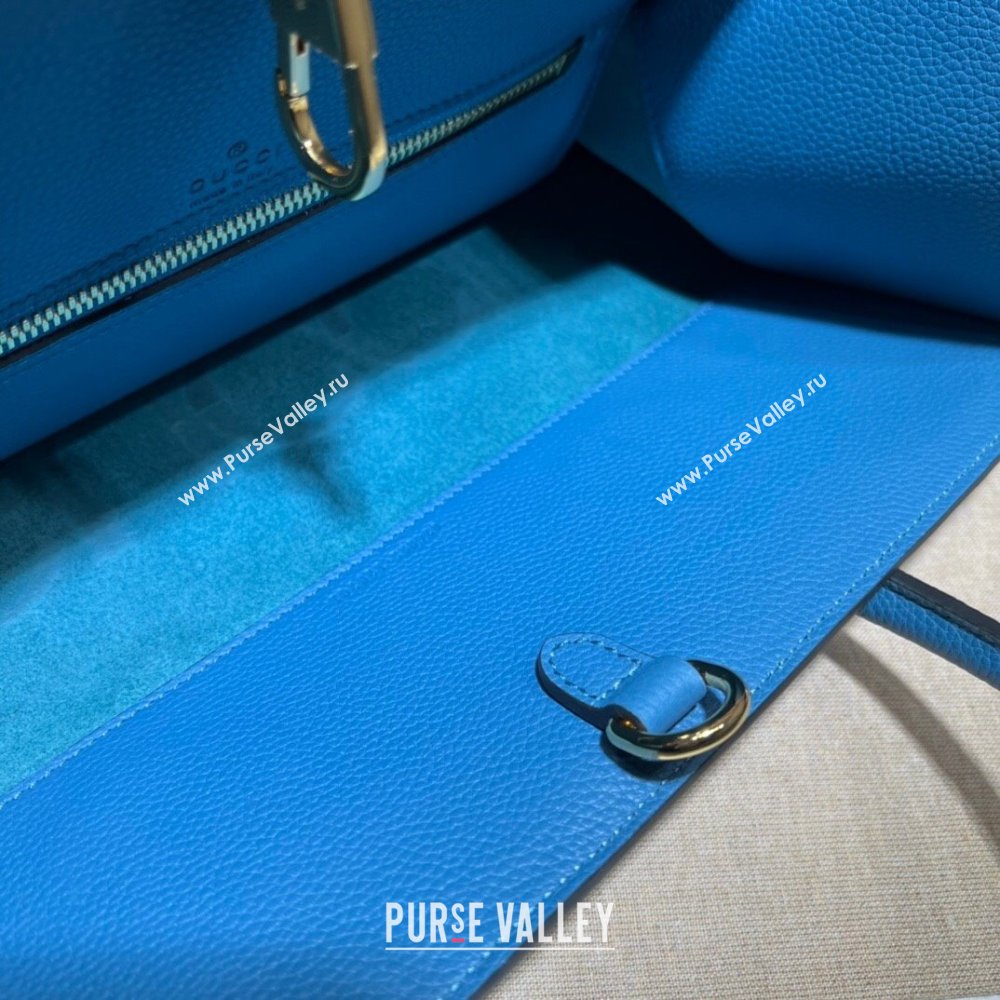 Gucci Leather Small Tote Bag with Gucci logo 674822 Blue 2022 (DLH-22011729)