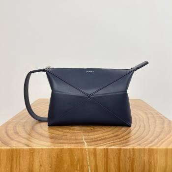 Loewe Mens Puzzle Fold Wash Bag in Shiny Calfskin 9063 Abyss Blue 2024 Top (KE-24090210)