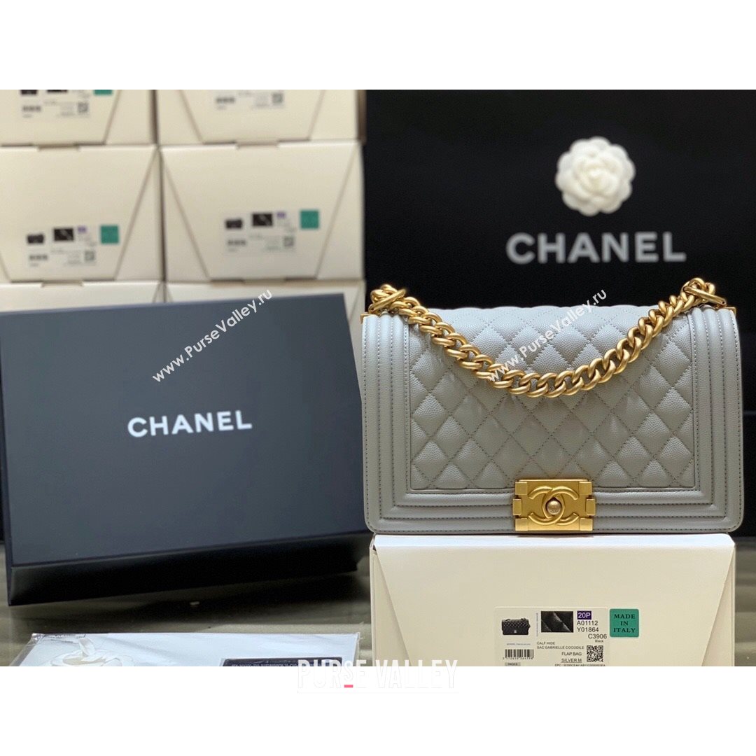 Chanel Quilted Original Haas Caviar Leather Medium Boy Flap Bag Grey/Gold (Top Quality) (SHUNY-210811060)