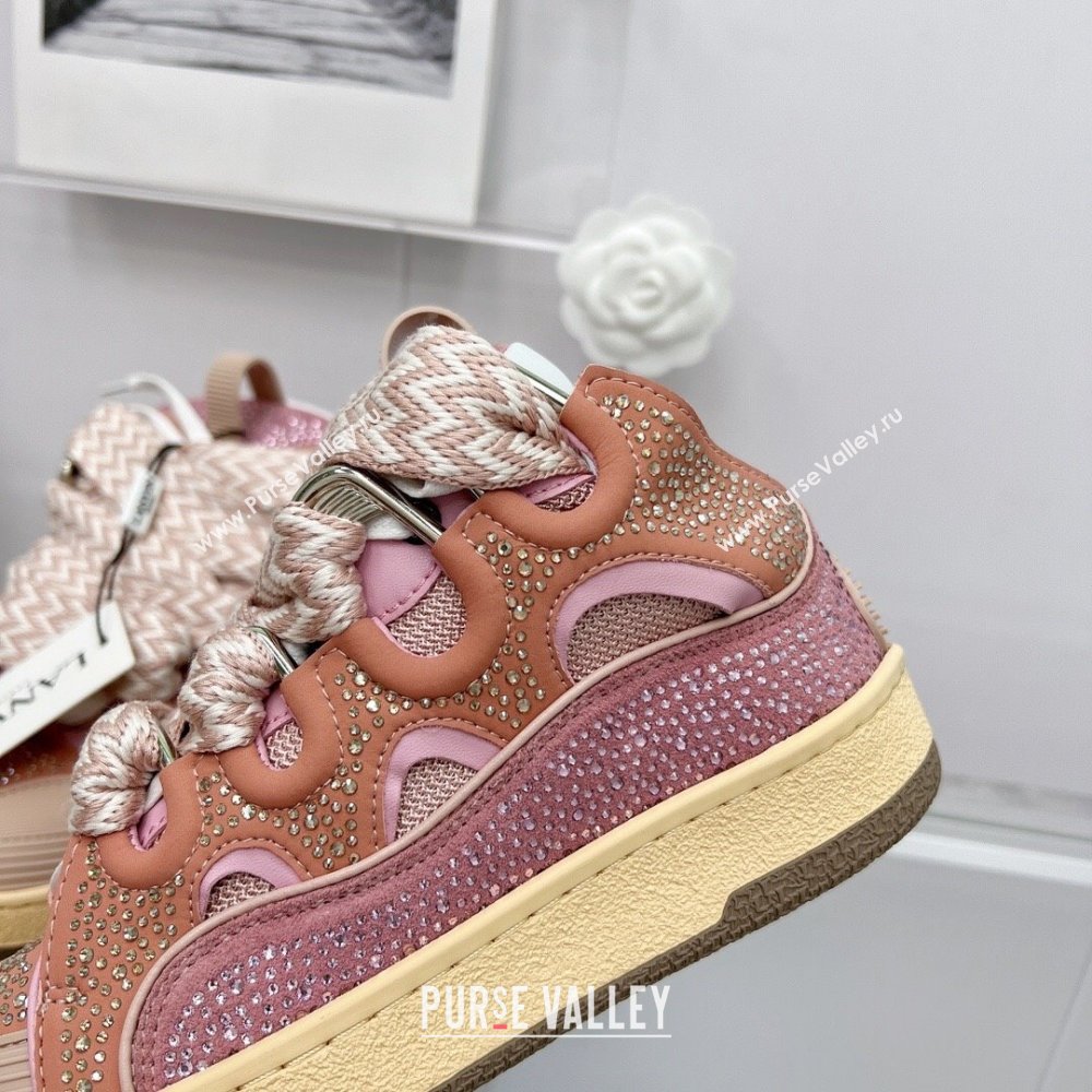 Lanvin Leather Curb Sneakers L110135 Pink/Crystals 2023 Top (KL-23110135)