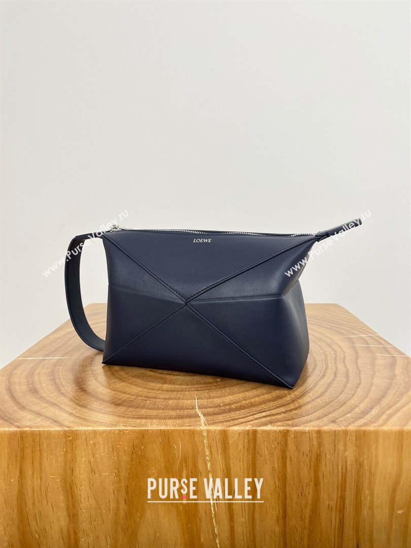 Loewe Mens Puzzle Fold Wash Bag in Shiny Calfskin 9063 Abyss Blue 2024 Top (KE-24090210)