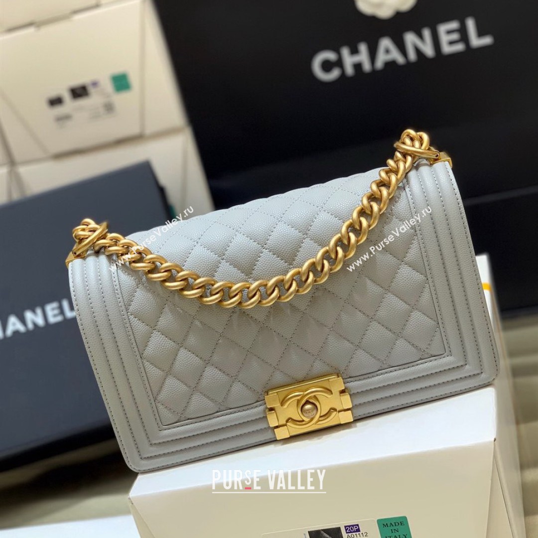 Chanel Quilted Original Haas Caviar Leather Medium Boy Flap Bag Grey/Gold (Top Quality) (SHUNY-210811060)