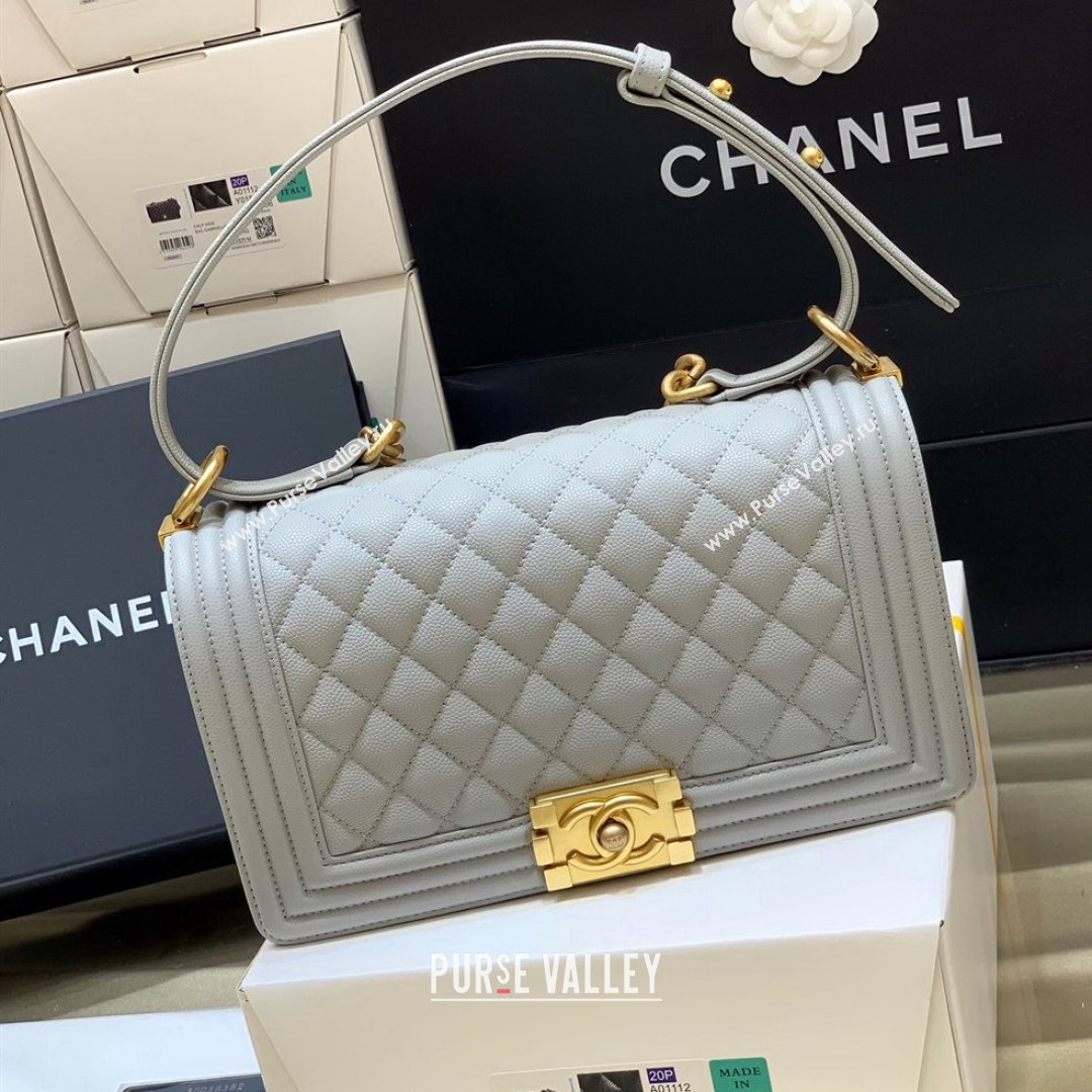 Chanel Quilted Original Haas Caviar Leather Medium Boy Flap Bag Grey/Gold (Top Quality) (SHUNY-210811060)