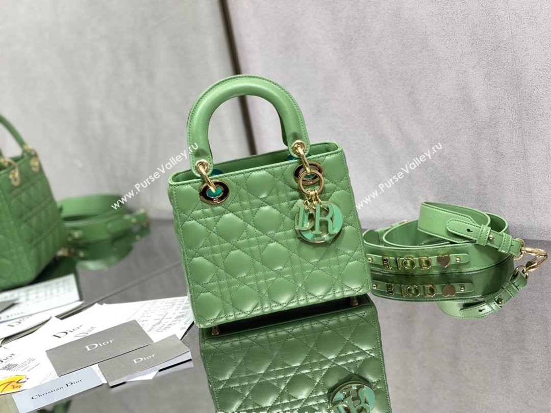 Dior Small Lady My ABCDior Bag in Mint Green Cannage Lambskin 2024 0523 (XXG-240523070)