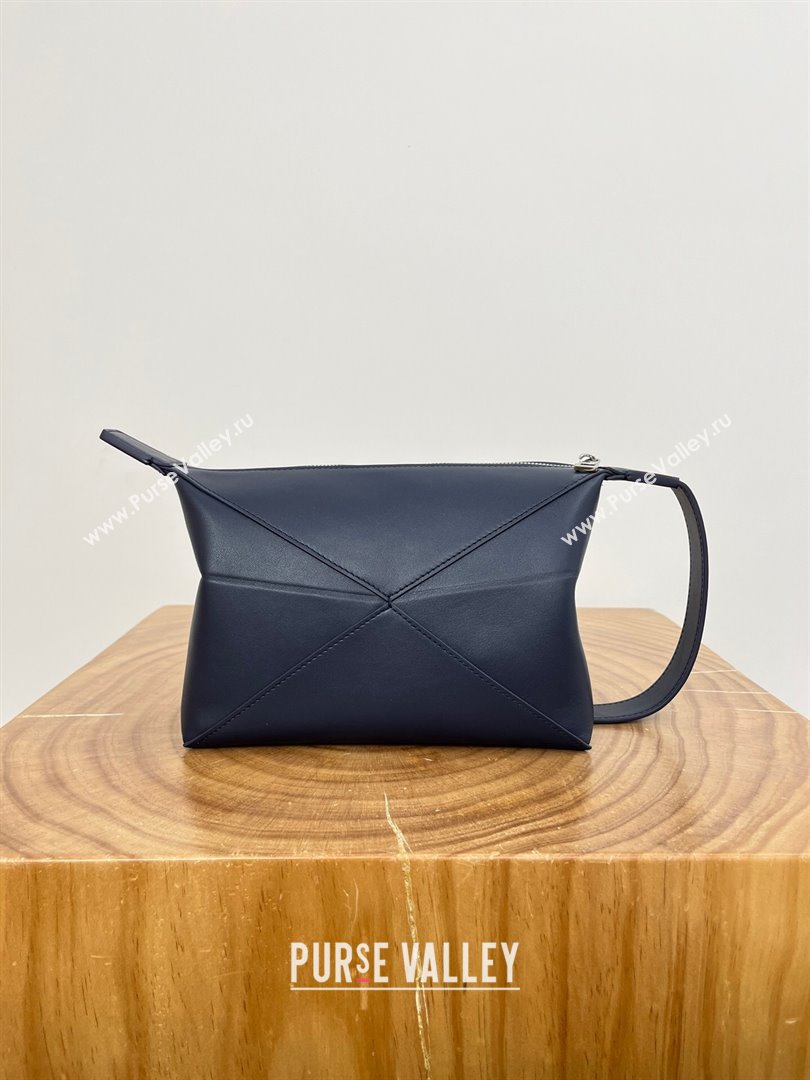 Loewe Mens Puzzle Fold Wash Bag in Shiny Calfskin 9063 Abyss Blue 2024 Top (KE-24090210)