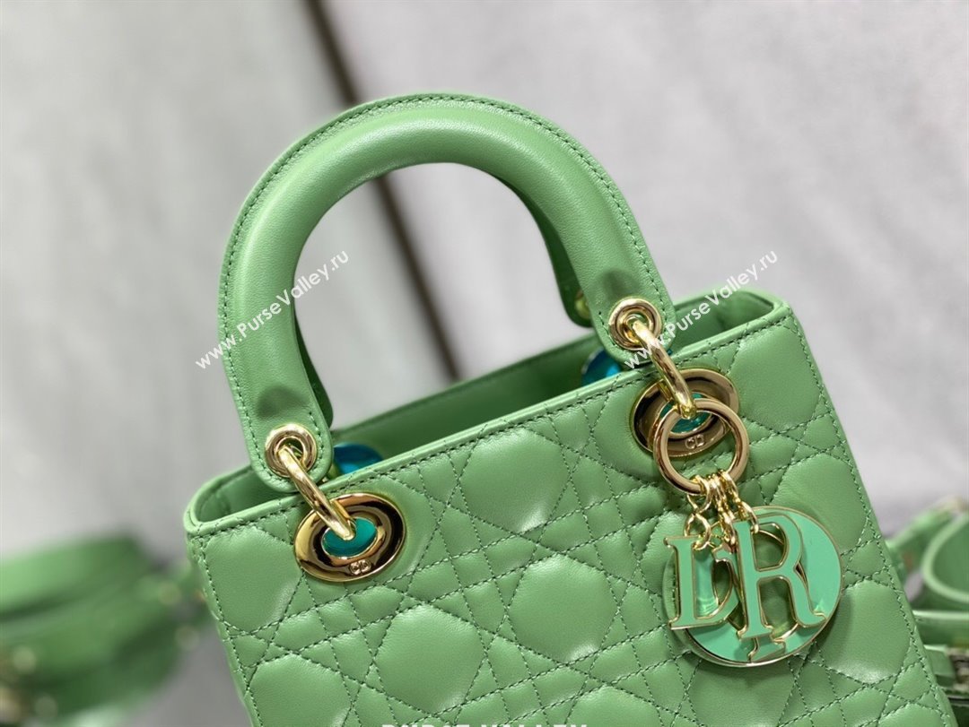 Dior Small Lady My ABCDior Bag in Mint Green Cannage Lambskin 2024 0523 (XXG-240523070)