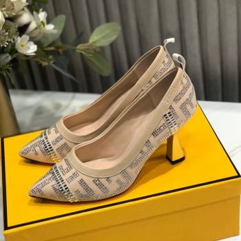 Fendi Colibri Crystal Fabric Pumps 8.5cm Nude 2020 (MD-20122155)