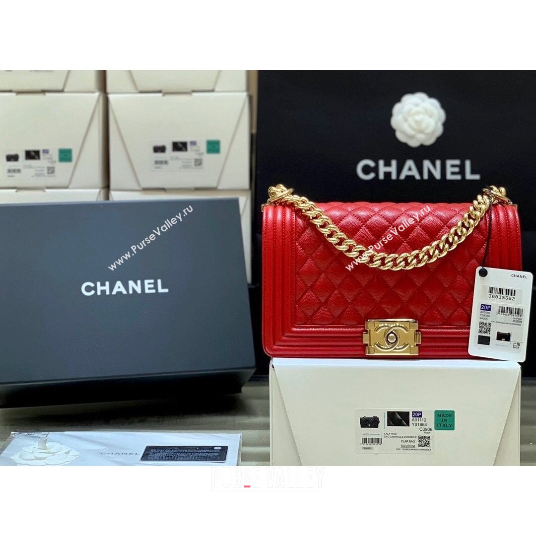 Chanel Quilted Original Haas Caviar Leather Medium Boy Flap Bag Red/Gold (Top Quality) (SHUNY-210811061)