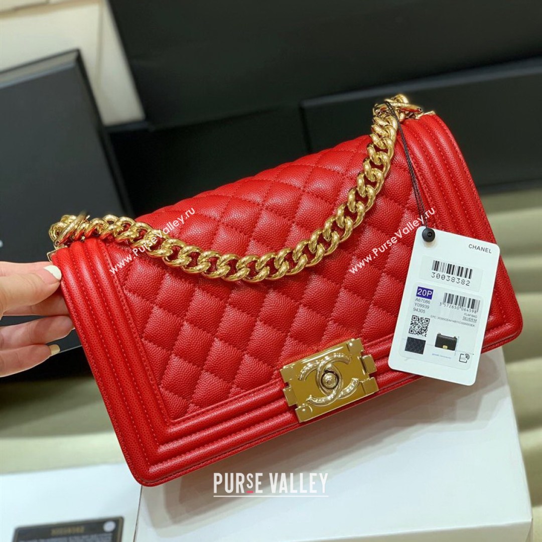 Chanel Quilted Original Haas Caviar Leather Medium Boy Flap Bag Red/Gold (Top Quality) (SHUNY-210811061)