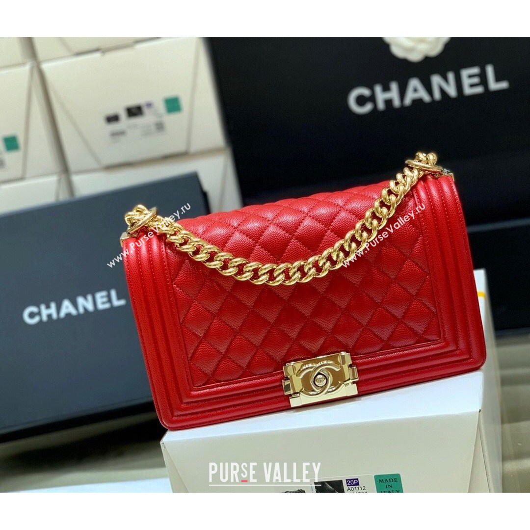 Chanel Quilted Original Haas Caviar Leather Medium Boy Flap Bag Red/Gold (Top Quality) (SHUNY-210811061)