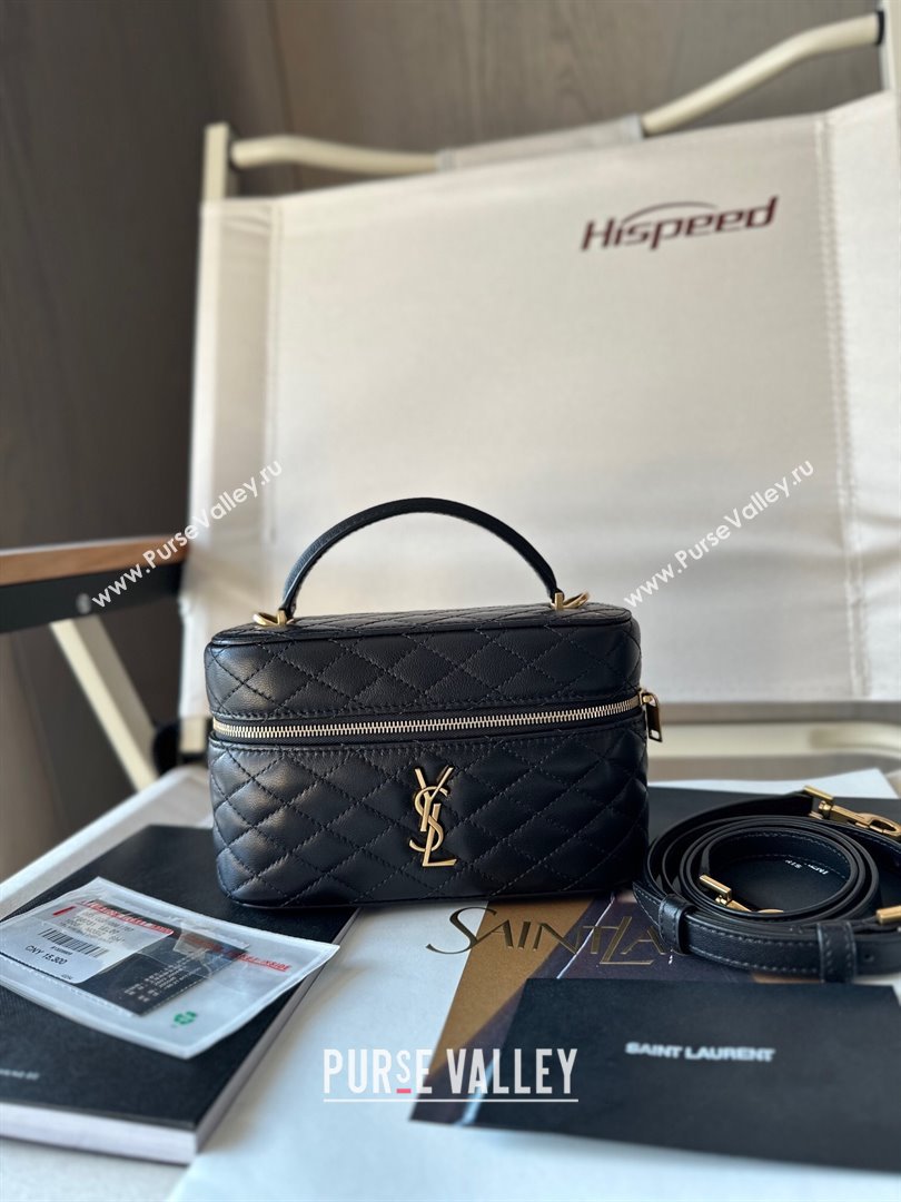 Saint Laurent Gaby Vanity Bag in Black Quilted Lambskin 766731 Black 2024 Top Quality (HS-24121305)