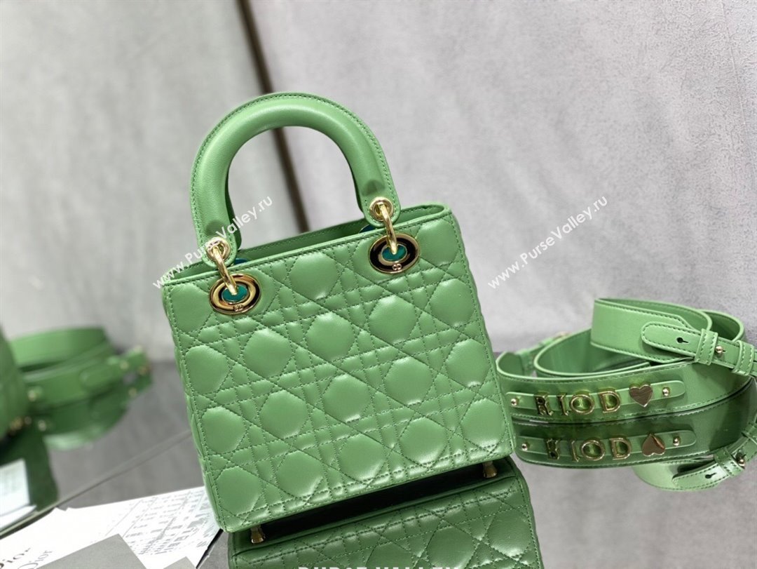 Dior Small Lady My ABCDior Bag in Mint Green Cannage Lambskin 2024 0523 (XXG-240523070)