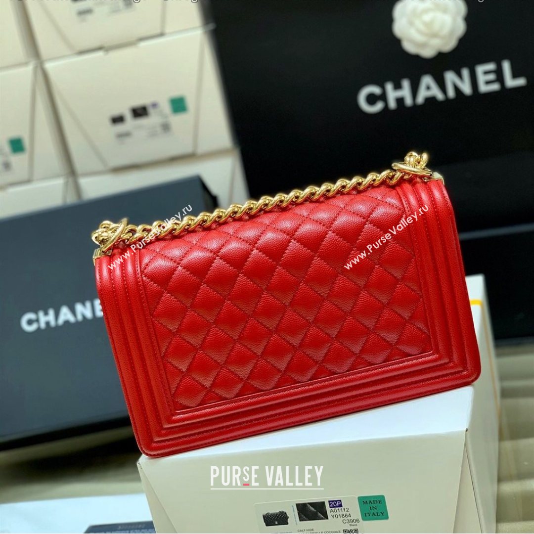 Chanel Quilted Original Haas Caviar Leather Medium Boy Flap Bag Red/Gold (Top Quality) (SHUNY-210811061)