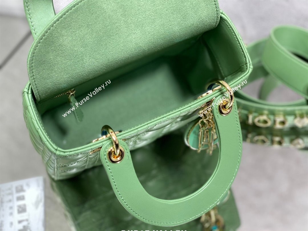 Dior Small Lady My ABCDior Bag in Mint Green Cannage Lambskin 2024 0523 (XXG-240523070)