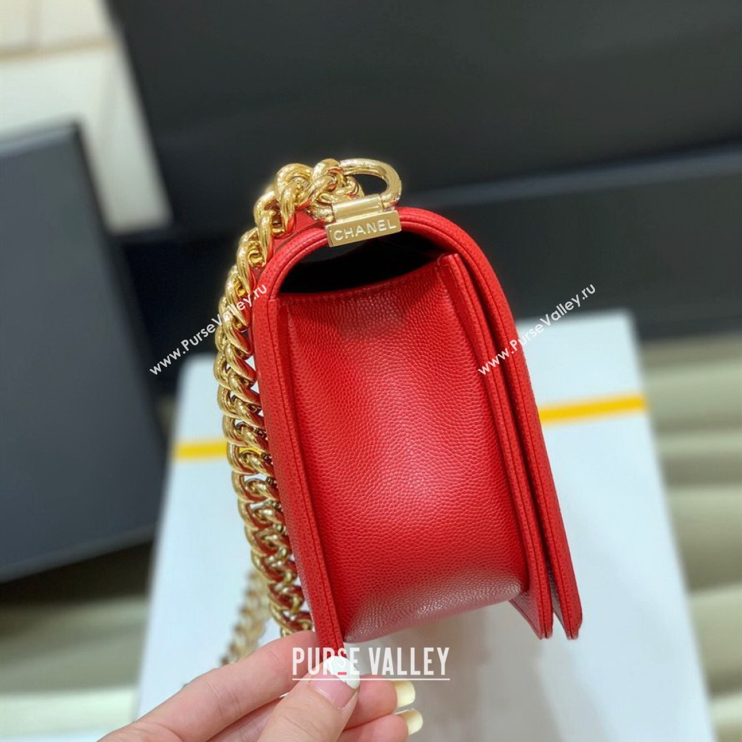 Chanel Quilted Original Haas Caviar Leather Medium Boy Flap Bag Red/Gold (Top Quality) (SHUNY-210811061)