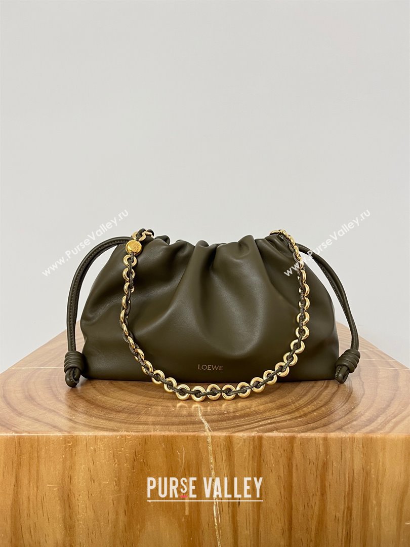 Loewe Medium Flamenco Purse in Mellow Nappa Lambskin 9057 Dark Khaki Green 2024 Top (KE-24090212)