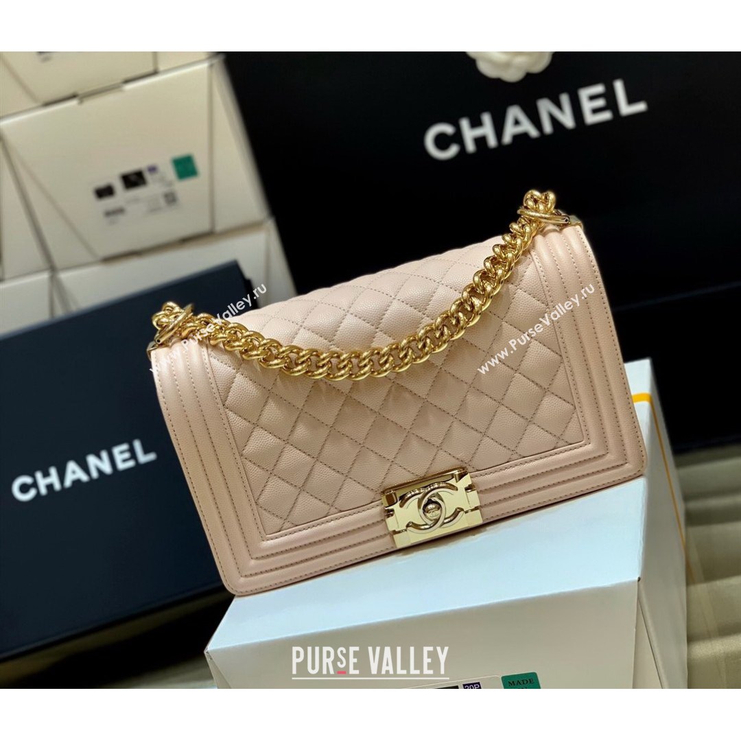 Chanel Quilted Original Haas Caviar Leather Medium Boy Flap Bag Nude Pink/Gold (Top Quality) (SHUNY-210811062)