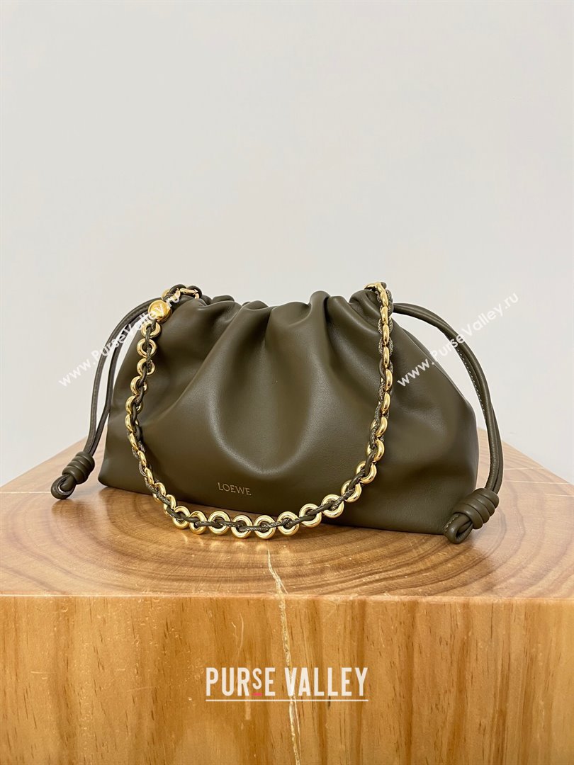 Loewe Medium Flamenco Purse in Mellow Nappa Lambskin 9057 Dark Khaki Green 2024 Top (KE-24090212)