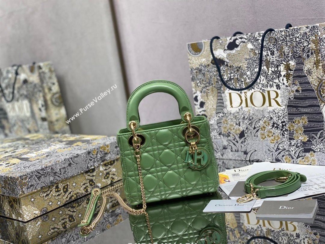 Dior Mini Lady Dior Bag in Mint Green Cannage Lambskin 2024 0523 (XXG-240523071)