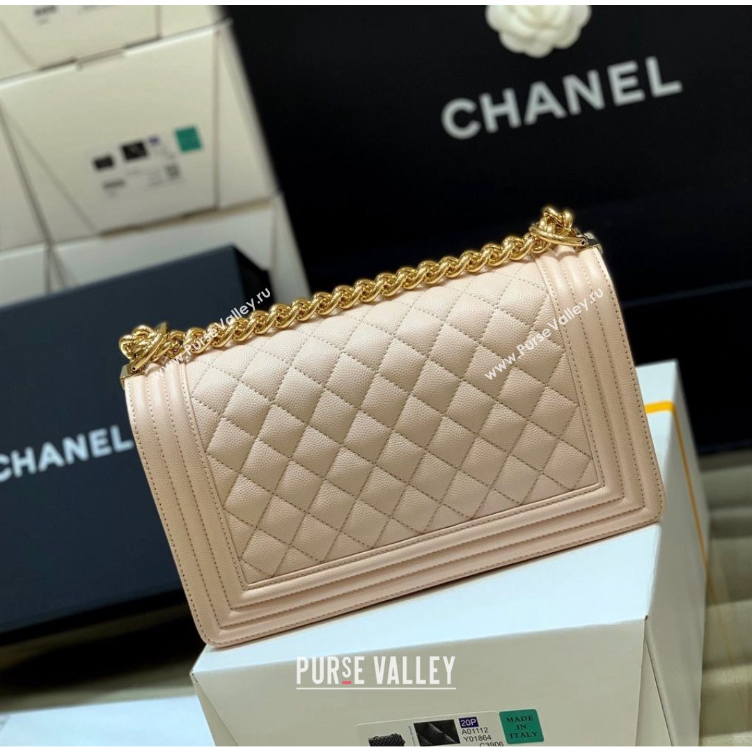 Chanel Quilted Original Haas Caviar Leather Medium Boy Flap Bag Nude Pink/Gold (Top Quality) (SHUNY-210811062)