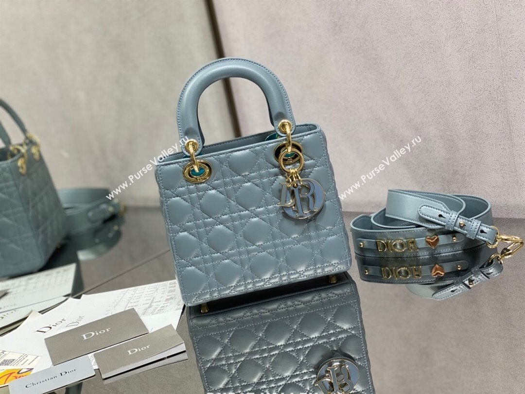 Dior Small Lady My ABCDior Bag in Light Blue Cannage Lambskin 2024 0523 (XXG-240523072)