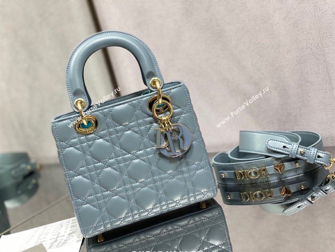 Dior Small Lady My ABCDior Bag in Light Blue Cannage Lambskin 2024 0523 (XXG-240523072)