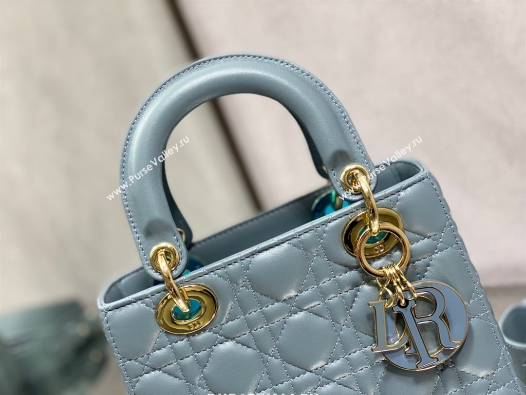 Dior Small Lady My ABCDior Bag in Light Blue Cannage Lambskin 2024 0523 (XXG-240523072)