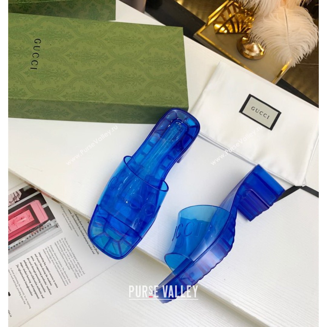 Gucci Transparent Rubber Slide Sandals Blue 2021 (MD-21081043)