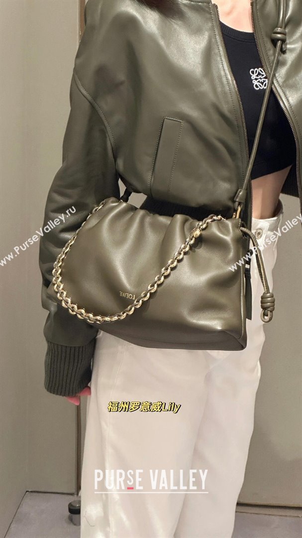 Loewe Medium Flamenco Purse in Mellow Nappa Lambskin 9057 Dark Khaki Green 2024 Top (KE-24090212)