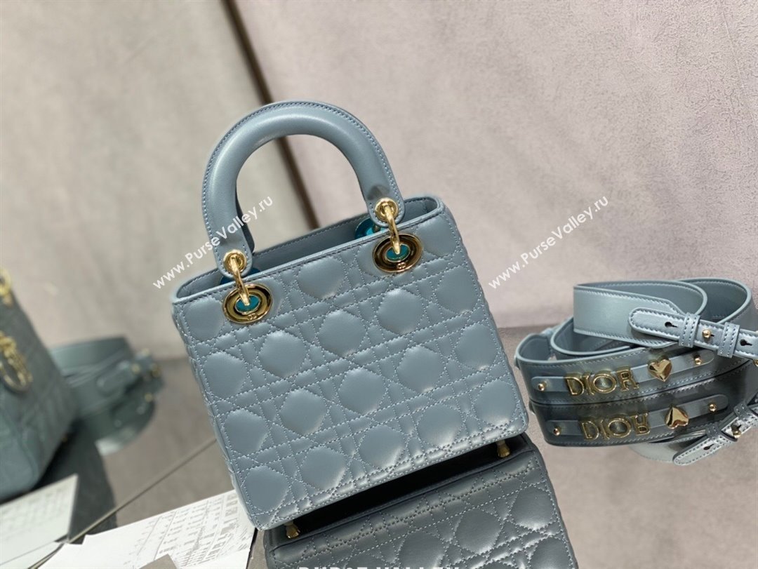 Dior Small Lady My ABCDior Bag in Light Blue Cannage Lambskin 2024 0523 (XXG-240523072)