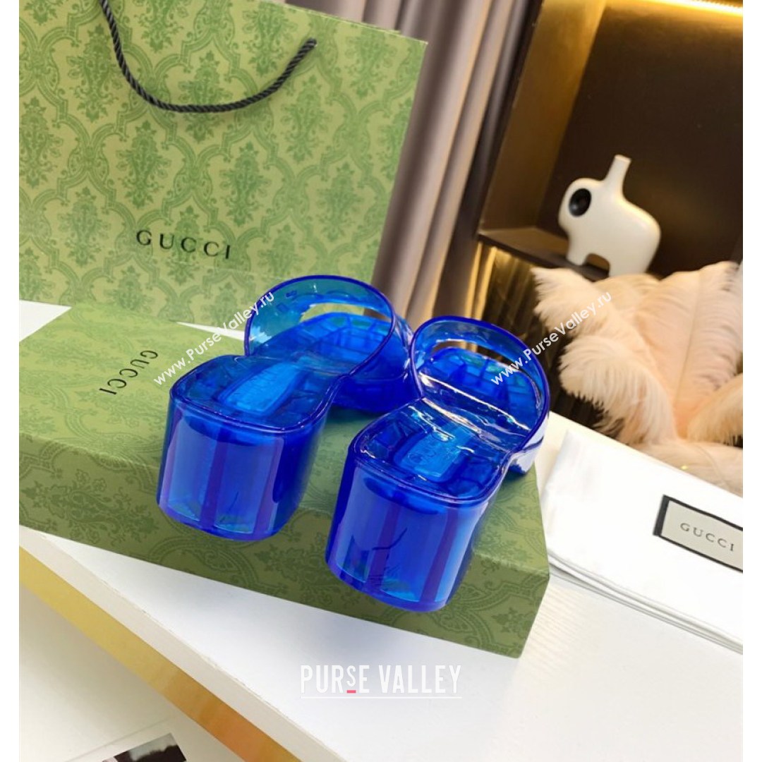 Gucci Transparent Rubber Slide Sandals Blue 2021 (MD-21081043)