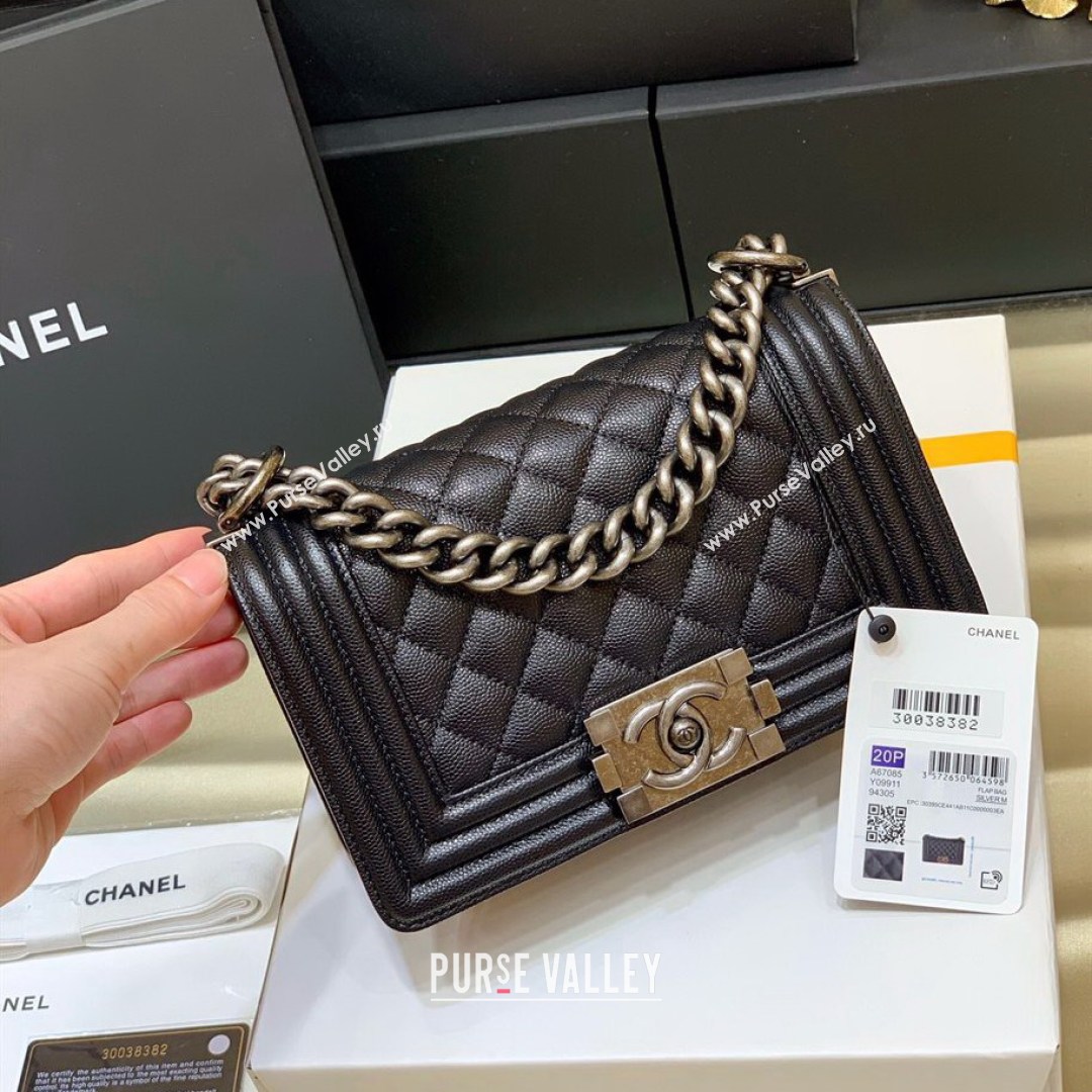 Chanel Quilted Original Haas Caviar Leather Small Boy Flap Bag Black/Silver (Top Quality) (SHUNY-210811066)