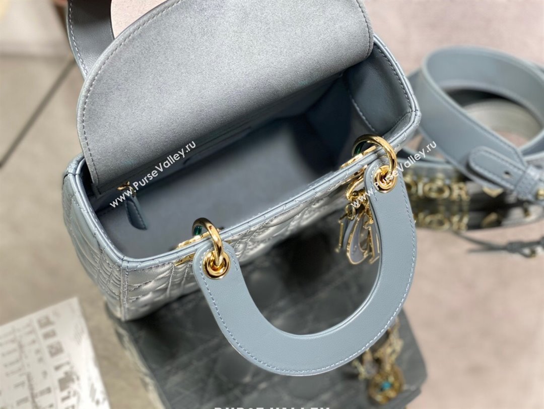 Dior Small Lady My ABCDior Bag in Light Blue Cannage Lambskin 2024 0523 (XXG-240523072)