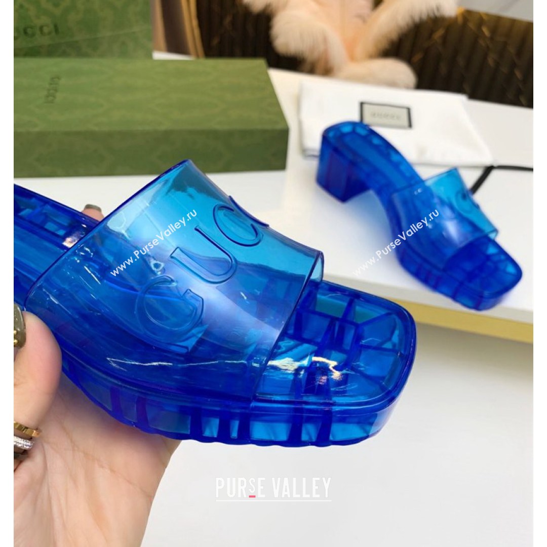 Gucci Transparent Rubber Slide Sandals Blue 2021 (MD-21081043)