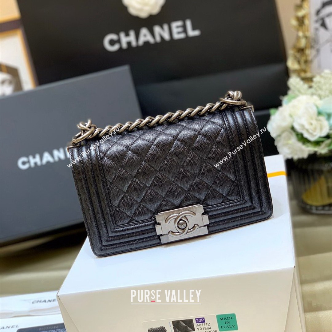 Chanel Quilted Original Haas Caviar Leather Small Boy Flap Bag Black/Silver (Top Quality) (SHUNY-210811066)