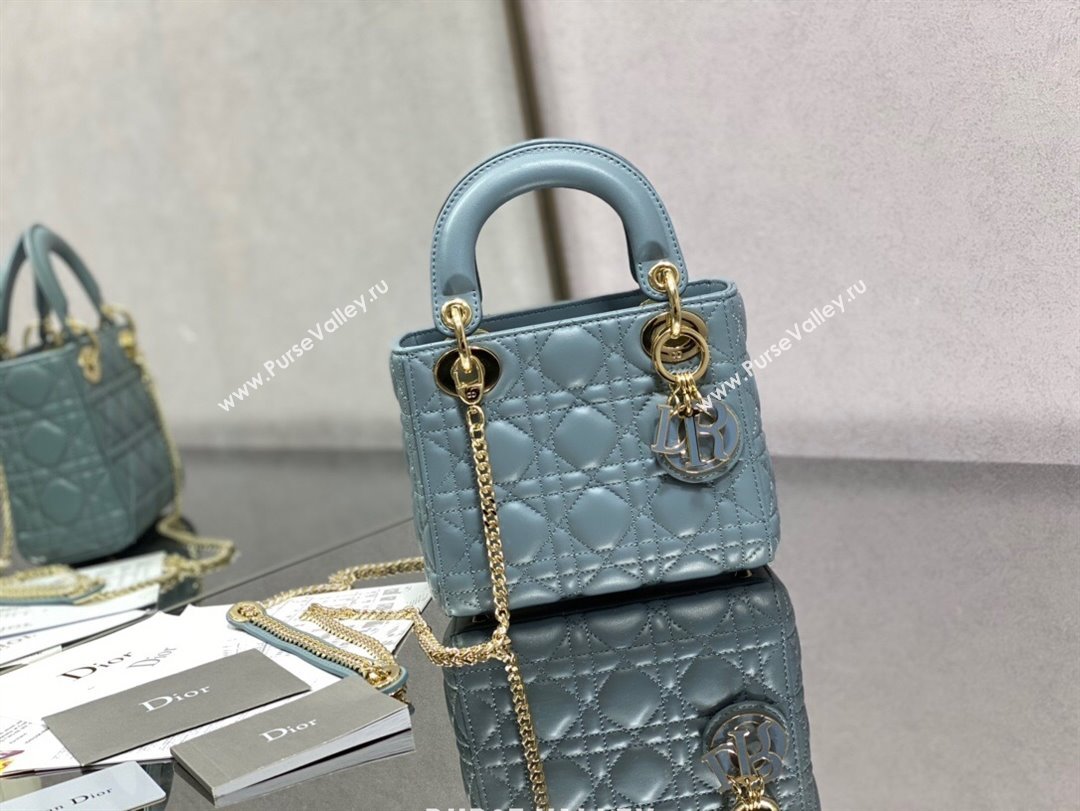 Dior Mini Lady Dior Bag in Light Blue Cannage Lambskin 2024 0523 (XXG-240523073)