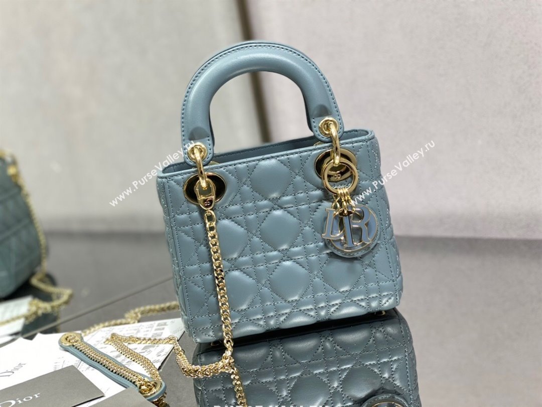 Dior Mini Lady Dior Bag in Light Blue Cannage Lambskin 2024 0523 (XXG-240523073)