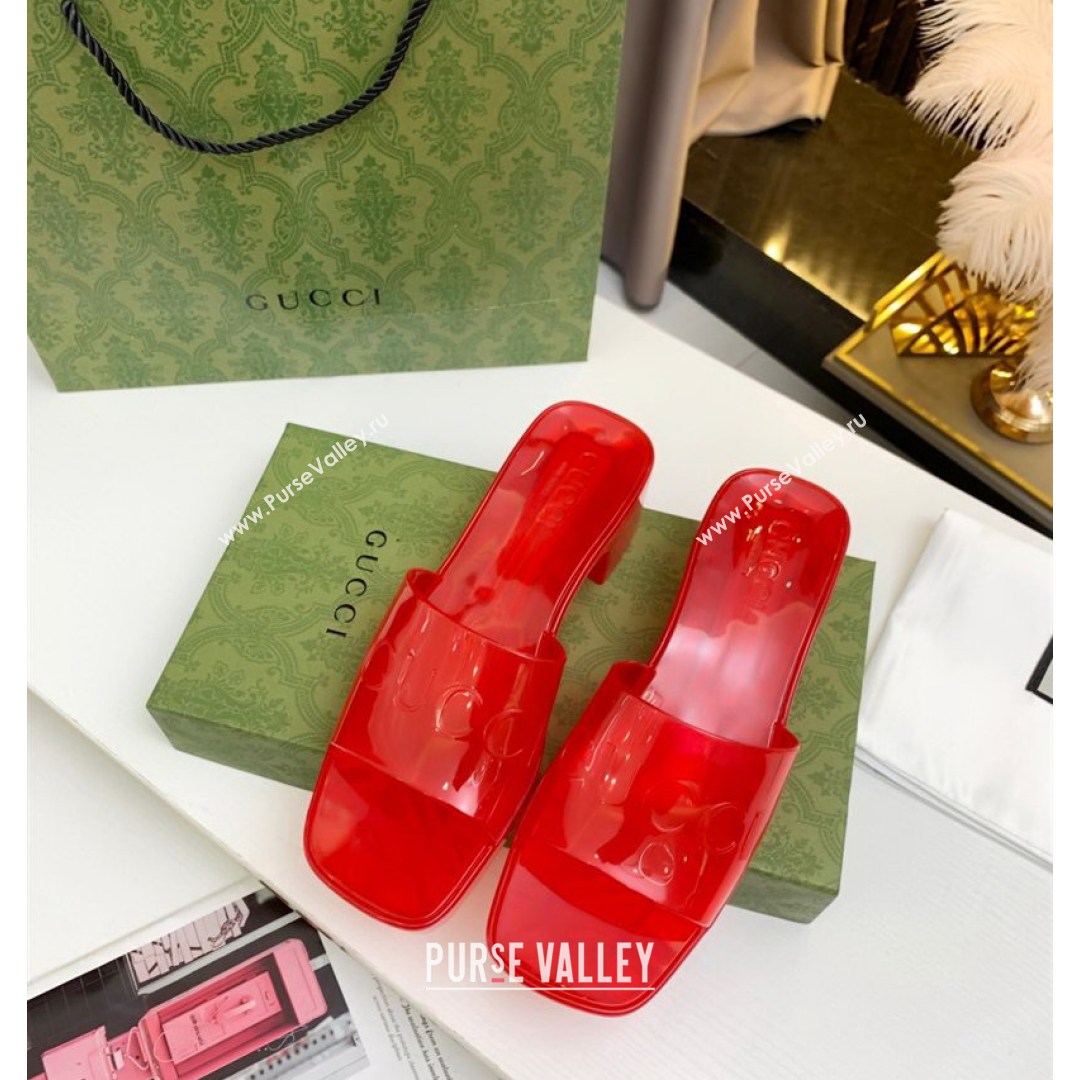 Gucci Transparent Rubber Slide Sandals Red 2021 (MD-21081044)