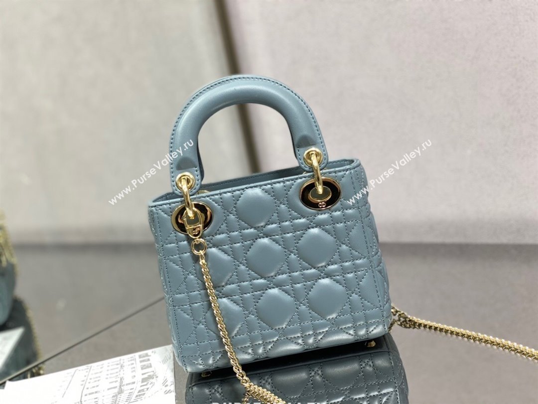 Dior Mini Lady Dior Bag in Light Blue Cannage Lambskin 2024 0523 (XXG-240523073)