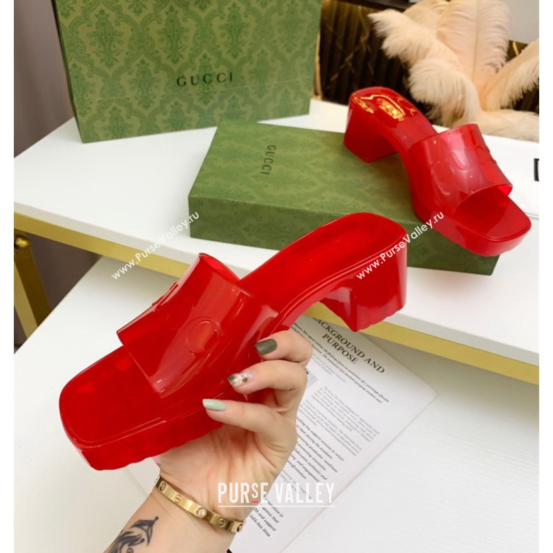 Gucci Transparent Rubber Slide Sandals Red 2021 (MD-21081044)