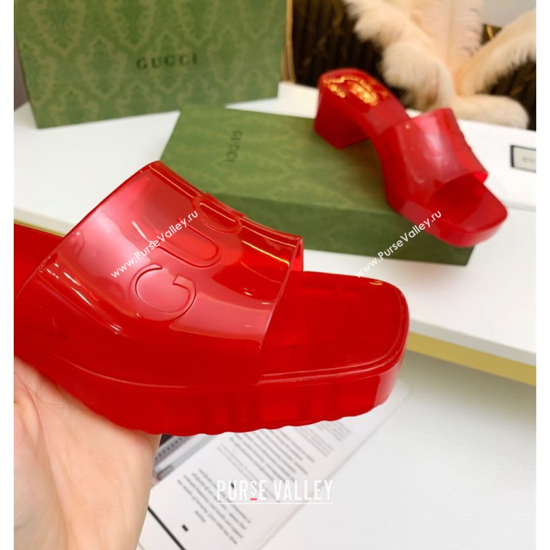 Gucci Transparent Rubber Slide Sandals Red 2021 (MD-21081044)
