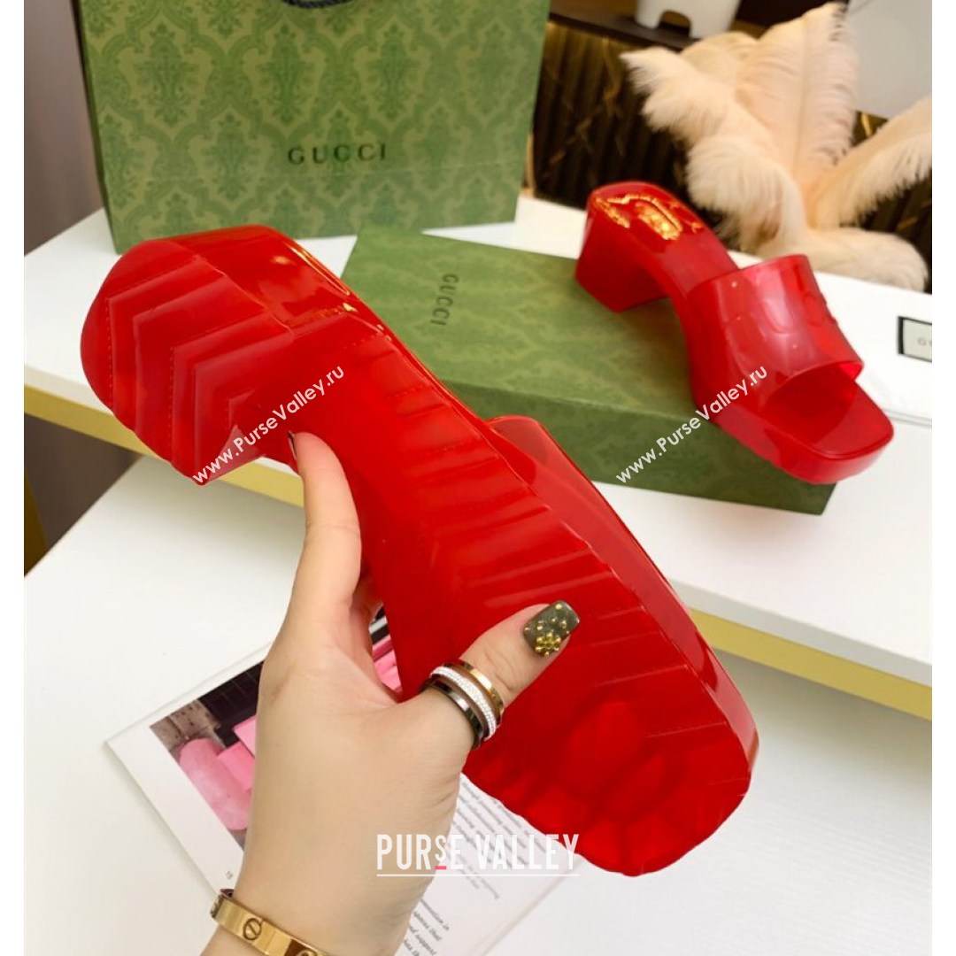 Gucci Transparent Rubber Slide Sandals Red 2021 (MD-21081044)