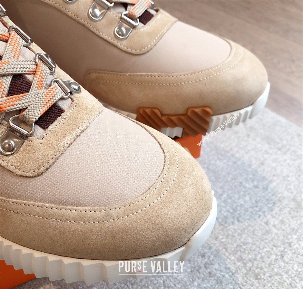 Hermes Klimb Boot Sneakers in Suede and Check Fabric Beige 2025 0226 (XC-250226037)