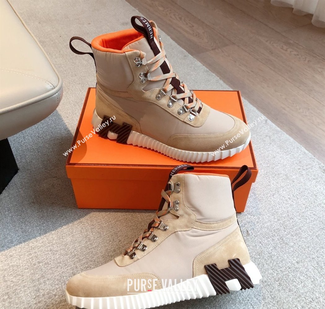 Hermes Klimb Boot Sneakers in Suede and Check Fabric Beige 2025 0226 (XC-250226037)