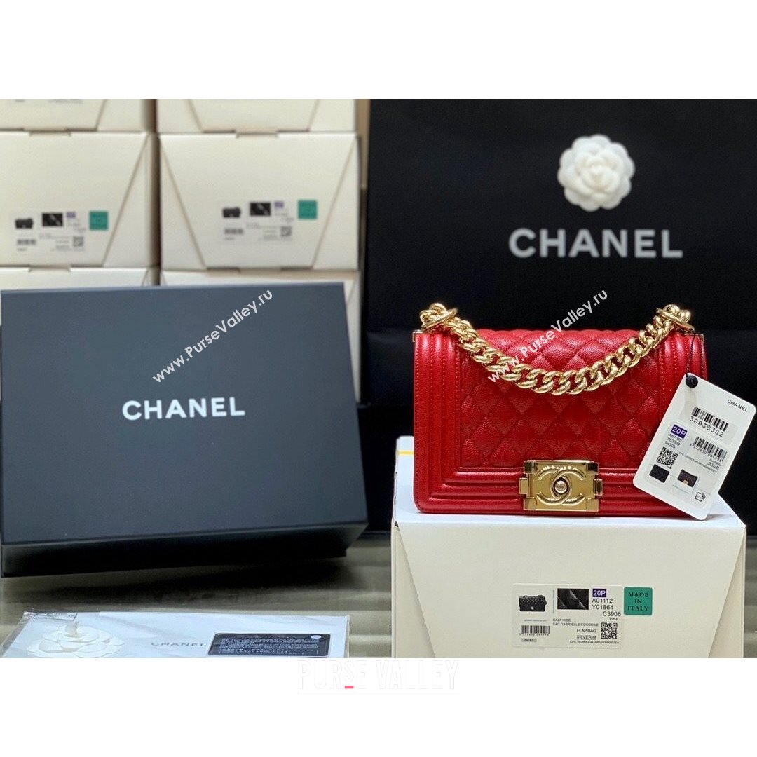 Chanel Quilted Original Haas Caviar Leather Small Boy Flap Bag Red/Gold (Top Quality) (SHUNY-210811068)